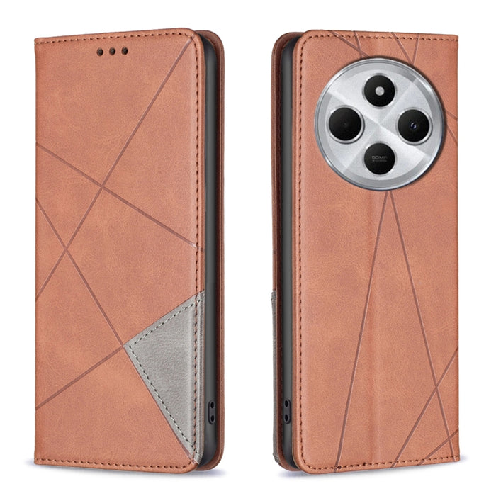 Funda de cuero magnética para teléfono con textura de rombos, For Redmi 14C 4G