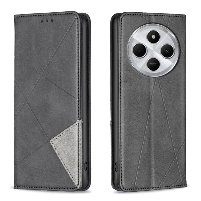 Funda de cuero magnética para teléfono con textura de rombos, For Redmi 14C 4G