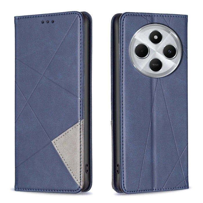 Funda de cuero magnética para teléfono con textura de rombos, For Redmi 14C 4G