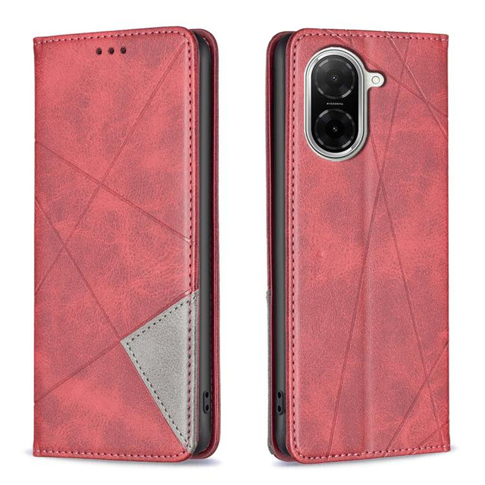 Funda de cuero magnética para teléfono con textura de rombos, For Redmi 14C 4G