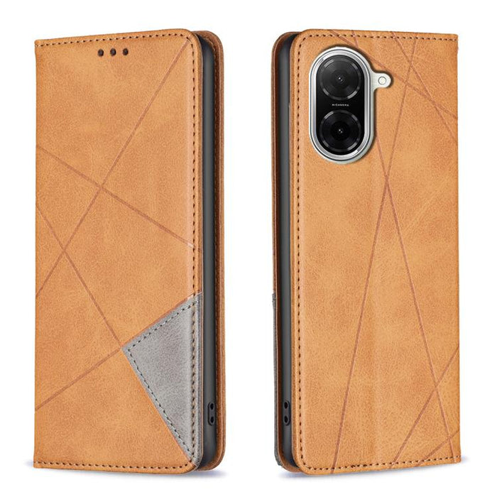 Funda de cuero magnética para teléfono con textura de rombos, For Redmi 14C 4G