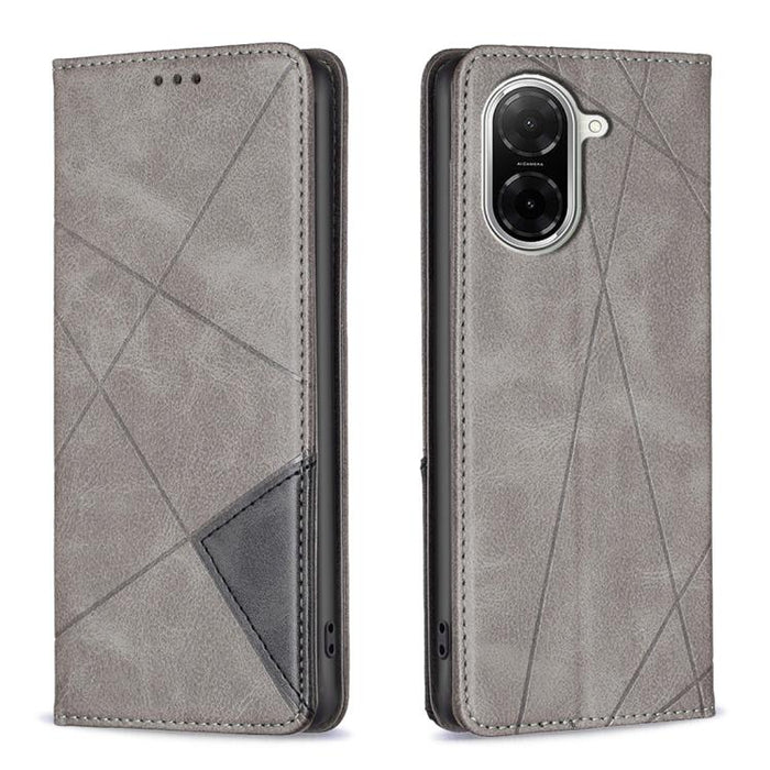 Funda de cuero magnética para teléfono con textura de rombos, For Redmi 14C 4G