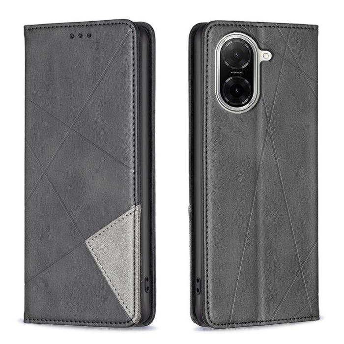 Funda de cuero magnética para teléfono con textura de rombos, For Redmi 14C 4G