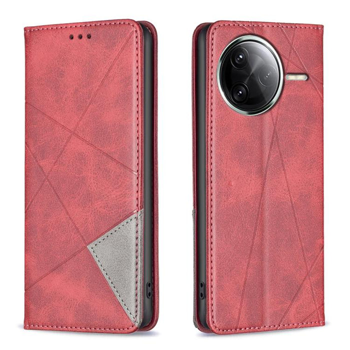 Funda de cuero magnética para teléfono con textura de rombos, For Redmi 14C 4G