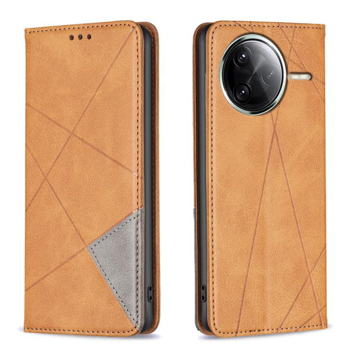 Funda de cuero magnética para teléfono con textura de rombos, For Redmi 14C 4G
