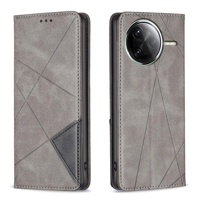 Funda de cuero magnética para teléfono con textura de rombos, For Redmi 14C 4G