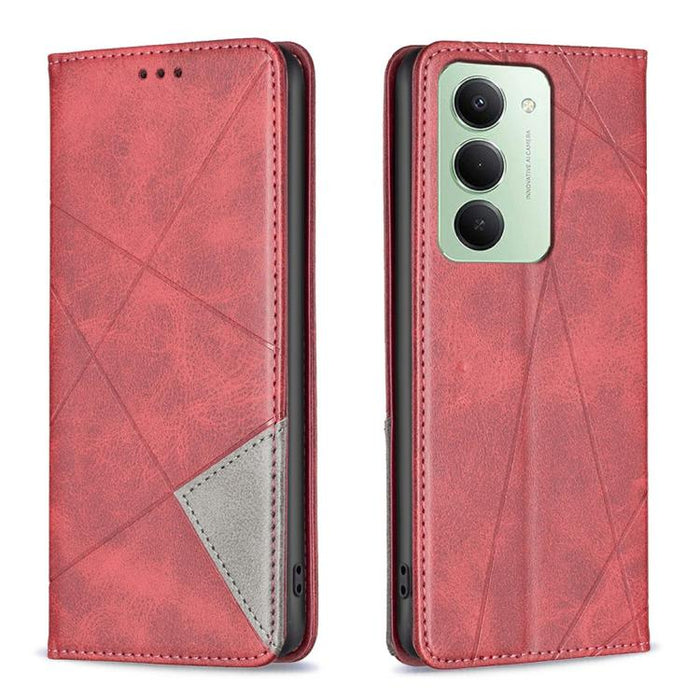 Funda de cuero magnética para teléfono con textura de rombos, For Redmi 14C 4G