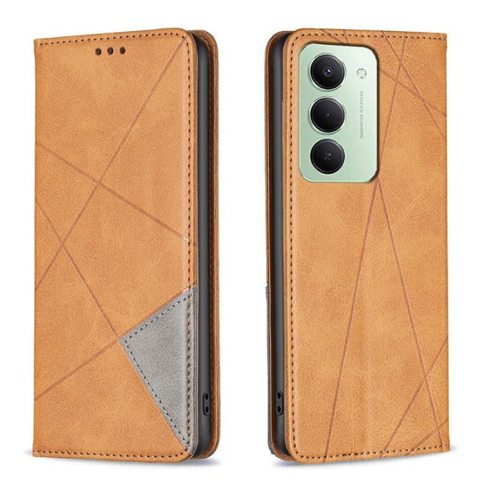 Funda de cuero magnética para teléfono con textura de rombos, For Redmi 14C 4G