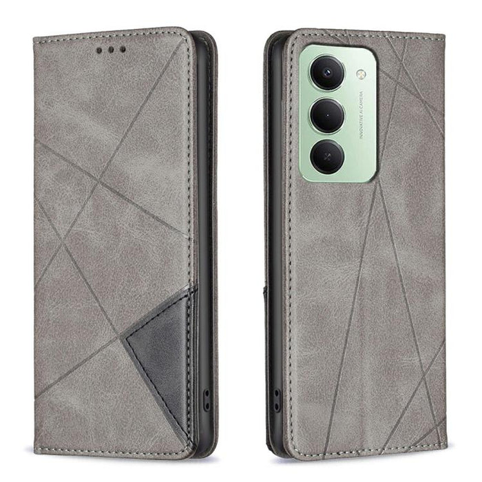 Funda de cuero magnética para teléfono con textura de rombos, For Redmi 14C 4G