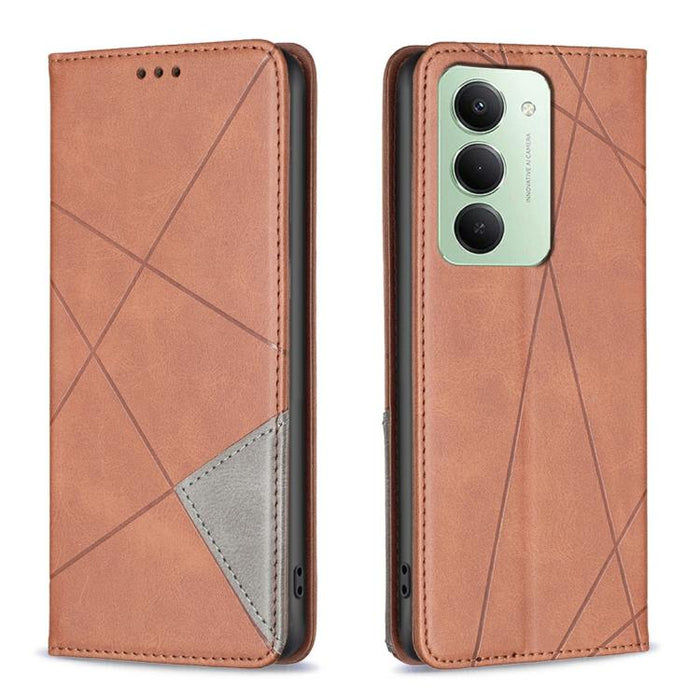 Funda de cuero magnética para teléfono con textura de rombos, For Redmi 14C 4G
