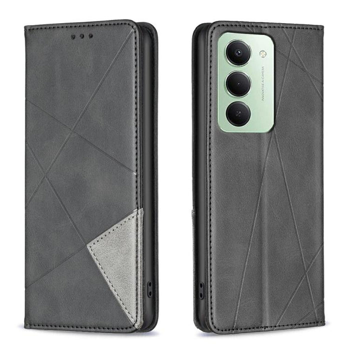 Funda de cuero magnética para teléfono con textura de rombos, For Redmi 14C 4G