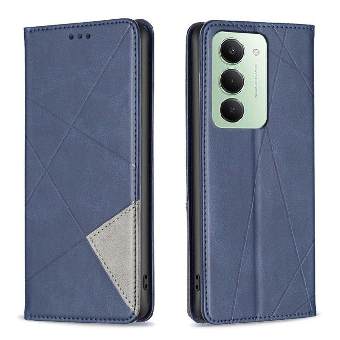 Funda de cuero magnética para teléfono con textura de rombos, For Redmi 14C 4G