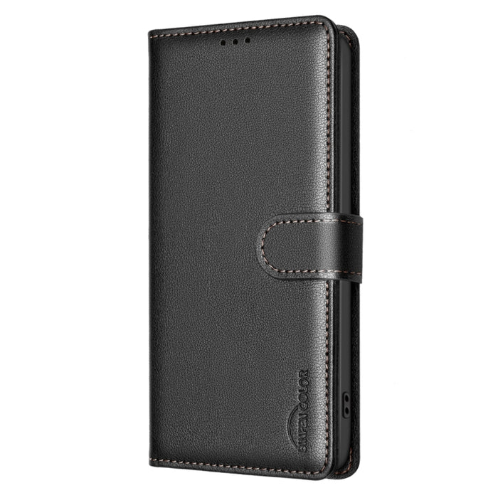 Funda de cuero antirrobo para teléfono con textura de lichi y RFID, For Redmi 14C 4G