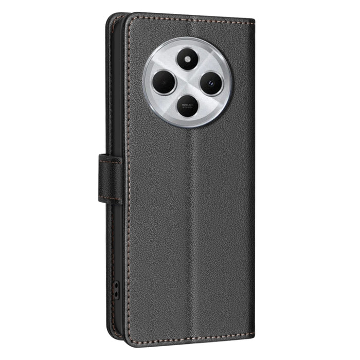 Funda de cuero antirrobo para teléfono con textura de lichi y RFID, For Redmi 14C 4G