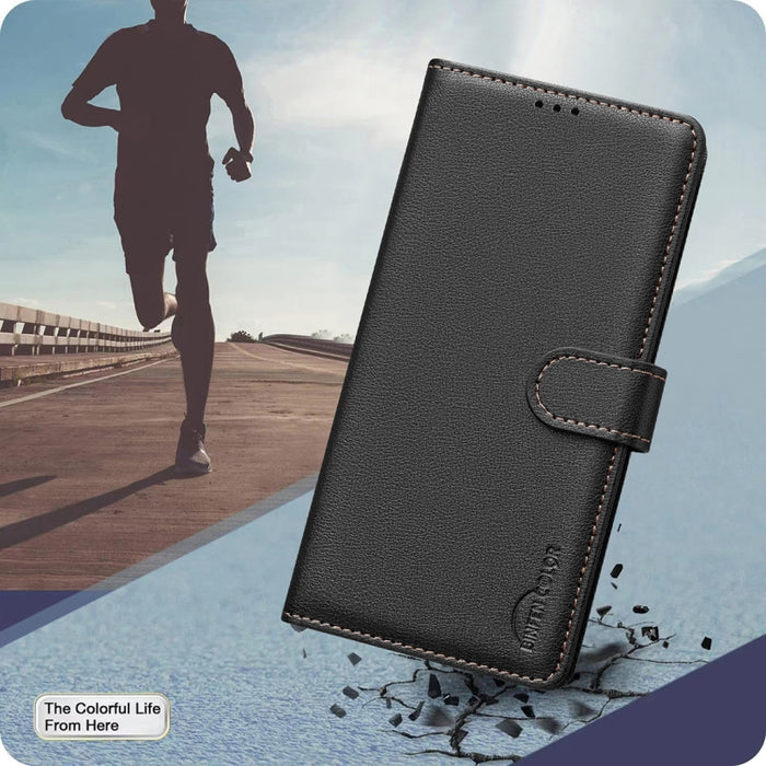 Funda de cuero antirrobo para teléfono con textura de lichi y RFID, For Redmi 14C 4G