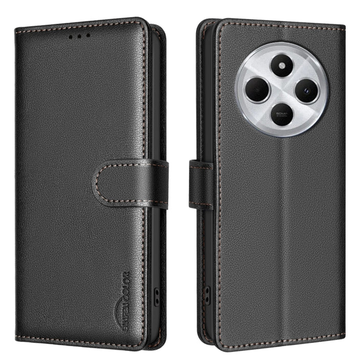 Funda de cuero antirrobo para teléfono con textura de lichi y RFID, For Redmi 14C 4G