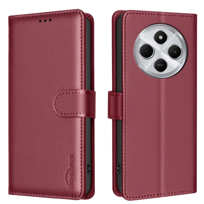 Funda de cuero antirrobo para teléfono con textura de lichi y RFID, For Redmi 14C 4G