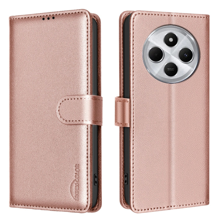 Funda de cuero antirrobo para teléfono con textura de lichi y RFID, For Redmi 14C 4G