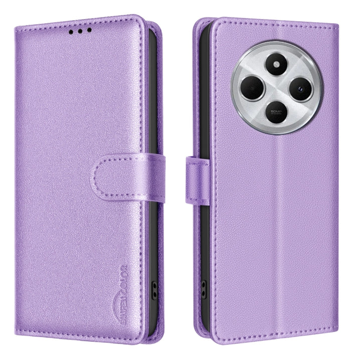 Funda de cuero antirrobo para teléfono con textura de lichi y RFID, For Redmi 14C 4G