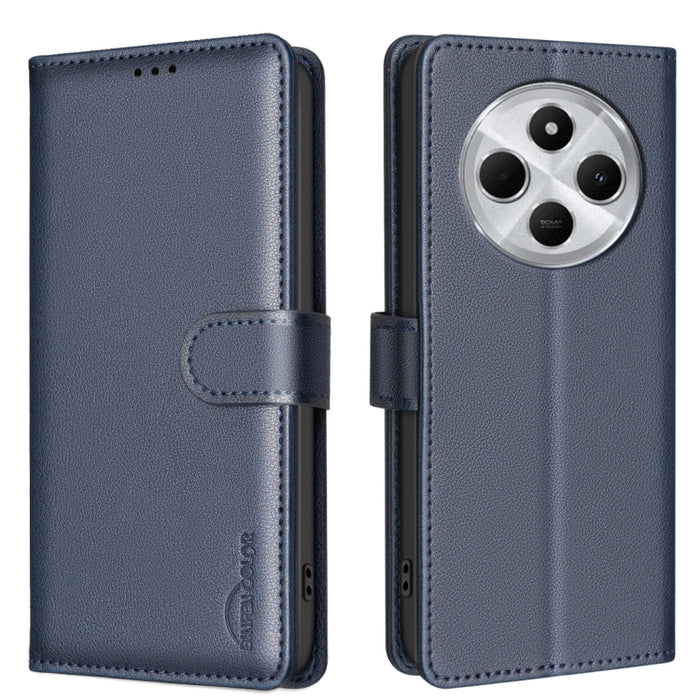 Funda de cuero antirrobo para teléfono con textura de lichi y RFID, For Redmi 14C 4G