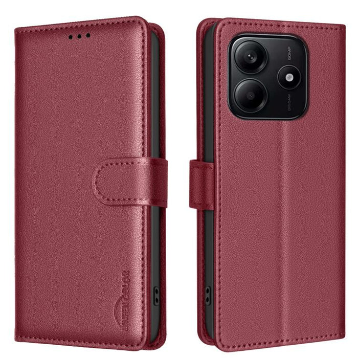Funda de cuero antirrobo para teléfono con textura de lichi y RFID, For Redmi 14C 4G