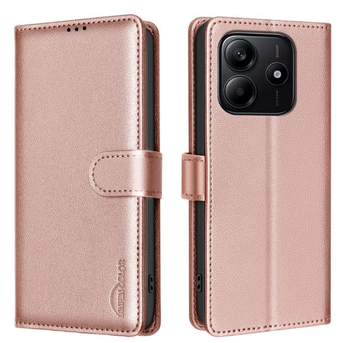 Funda de cuero antirrobo para teléfono con textura de lichi y RFID, For Redmi 14C 4G