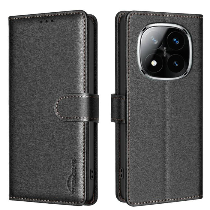 Funda de cuero antirrobo para teléfono con textura de lichi y RFID, For Redmi 14C 4G