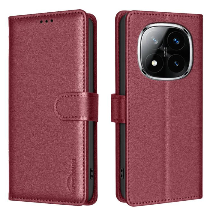 Funda de cuero antirrobo para teléfono con textura de lichi y RFID, For Redmi 14C 4G