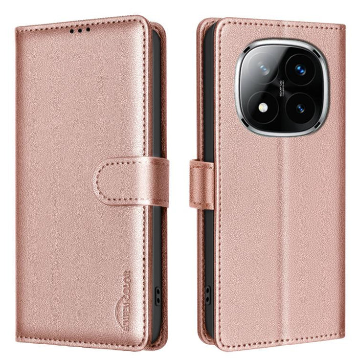 Funda de cuero antirrobo para teléfono con textura de lichi y RFID, For Redmi 14C 4G