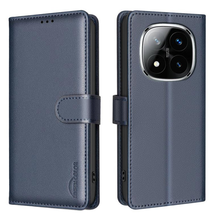 Funda de cuero antirrobo para teléfono con textura de lichi y RFID, For Redmi 14C 4G