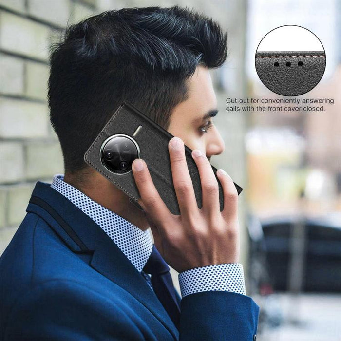 Funda de cuero antirrobo para teléfono con textura de lichi y RFID, For Redmi 14C 4G