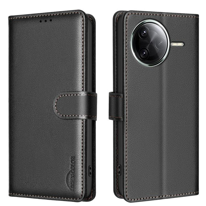 Funda de cuero antirrobo para teléfono con textura de lichi y RFID, For Redmi 14C 4G