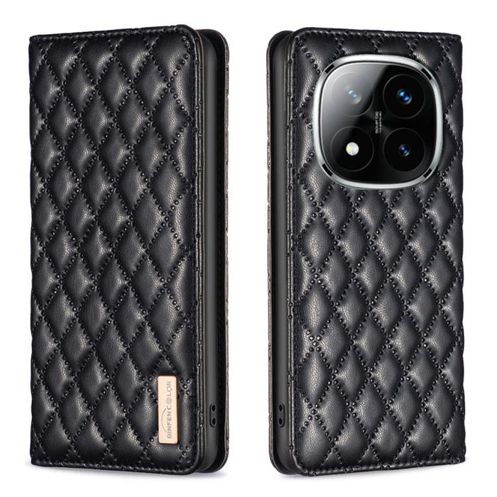 Funda para teléfono con tapa de cuero magnética con diseño de entramado de diamantes, For Redmi K90 Max 5G, For Redmi Note 14 Pro 4G, For Redmi Note 14 4G 163.25mm, For Redmi Note 14 5G, For Redmi Note 14 Pro 5G / Note 14 Pro+ 5G, For Redmi 14C 4G
