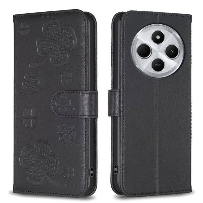 Funda para teléfono de piel con relieve de cuatro hojas, For Redmi K90 Max 5G, For Redmi Note 14 Pro 4G, For Redmi Note 14 4G 163.25mm, For Redmi Note 14 5G, For Redmi Note 14 Pro 5G / Note 14 Pro+ 5G, For Redmi 14C 4G
