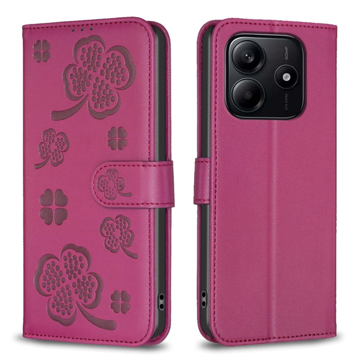 Funda para teléfono de piel con relieve de cuatro hojas, For Redmi K90 Max 5G, For Redmi Note 14 Pro 4G, For Redmi Note 14 4G 163.25mm, For Redmi Note 14 5G, For Redmi Note 14 Pro 5G / Note 14 Pro+ 5G, For Redmi 14C 4G