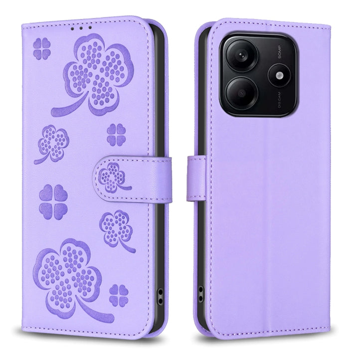 Funda para teléfono de piel con relieve de cuatro hojas, For Redmi K90 Max 5G, For Redmi Note 14 Pro 4G, For Redmi Note 14 4G 163.25mm, For Redmi Note 14 5G, For Redmi Note 14 Pro 5G / Note 14 Pro+ 5G, For Redmi 14C 4G