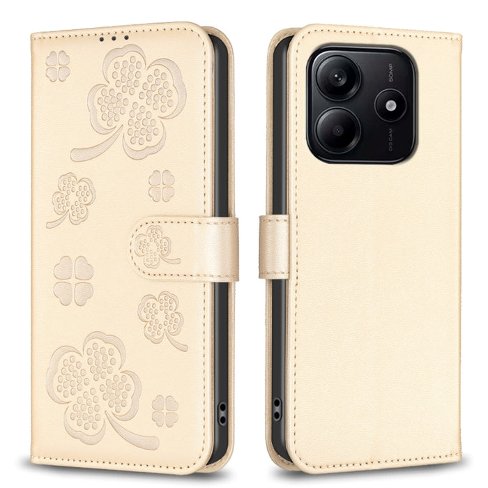 Funda para teléfono de piel con relieve de cuatro hojas, For Redmi K90 Max 5G, For Redmi Note 14 Pro 4G, For Redmi Note 14 4G 163.25mm, For Redmi Note 14 5G, For Redmi Note 14 Pro 5G / Note 14 Pro+ 5G, For Redmi 14C 4G