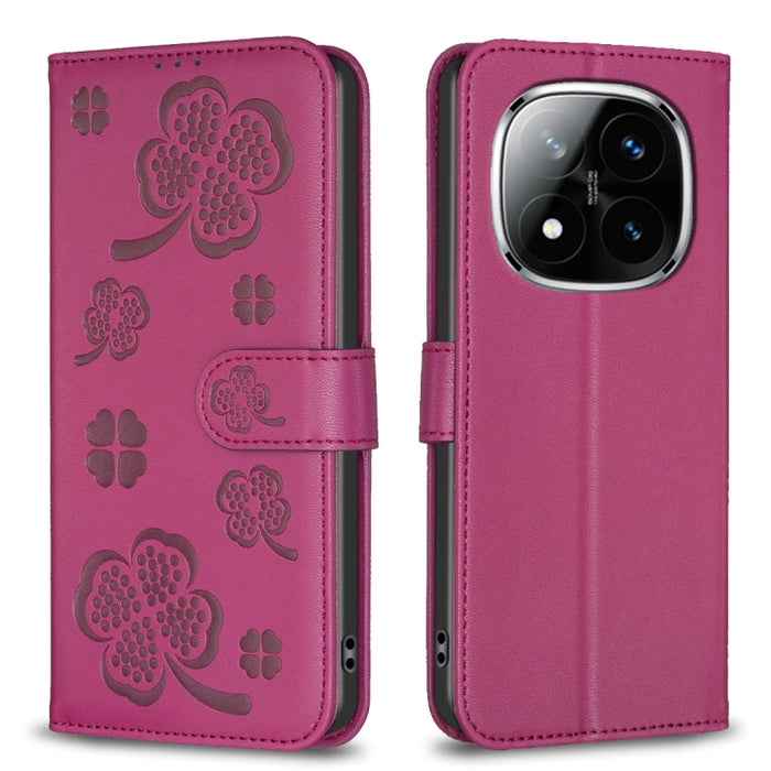 Funda para teléfono de piel con relieve de cuatro hojas, For Redmi K90 Max 5G, For Redmi Note 14 Pro 4G, For Redmi Note 14 4G 163.25mm, For Redmi Note 14 5G, For Redmi Note 14 Pro 5G / Note 14 Pro+ 5G, For Redmi 14C 4G