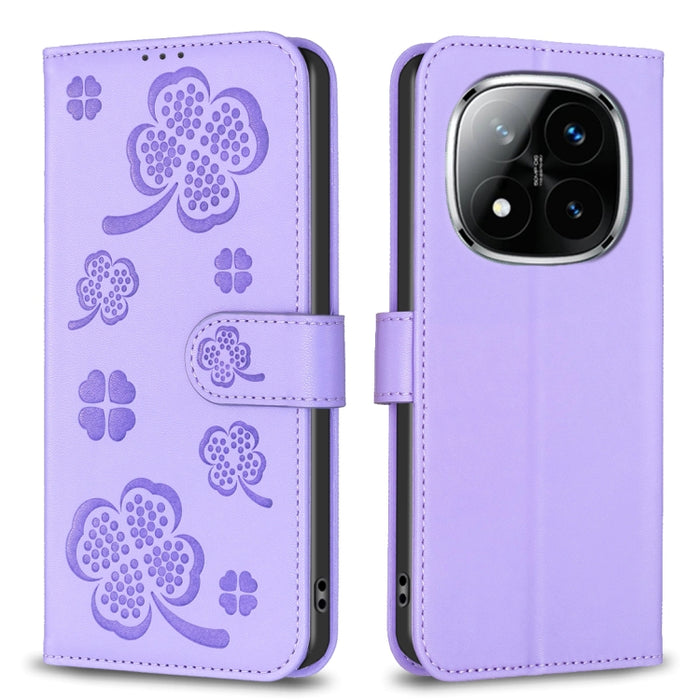 Funda para teléfono de piel con relieve de cuatro hojas, For Redmi K90 Max 5G, For Redmi Note 14 Pro 4G, For Redmi Note 14 4G 163.25mm, For Redmi Note 14 5G, For Redmi Note 14 Pro 5G / Note 14 Pro+ 5G, For Redmi 14C 4G