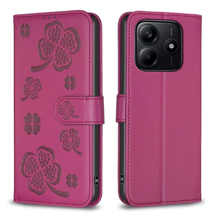 Funda para teléfono de piel con relieve de cuatro hojas, For Redmi K90 Max 5G, For Redmi Note 14 Pro 4G, For Redmi Note 14 4G 163.25mm, For Redmi Note 14 5G, For Redmi Note 14 Pro 5G / Note 14 Pro+ 5G, For Redmi 14C 4G