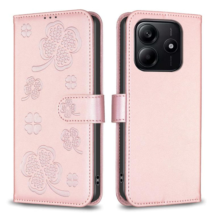 Funda para teléfono de piel con relieve de cuatro hojas, For Redmi K90 Max 5G, For Redmi Note 14 Pro 4G, For Redmi Note 14 4G 163.25mm, For Redmi Note 14 5G, For Redmi Note 14 Pro 5G / Note 14 Pro+ 5G, For Redmi 14C 4G