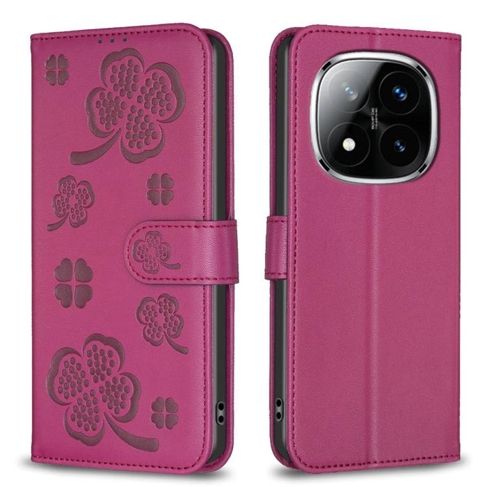 Funda para teléfono de piel con relieve de cuatro hojas, For Redmi K90 Max 5G, For Redmi Note 14 Pro 4G, For Redmi Note 14 4G 163.25mm, For Redmi Note 14 5G, For Redmi Note 14 Pro 5G / Note 14 Pro+ 5G, For Redmi 14C 4G