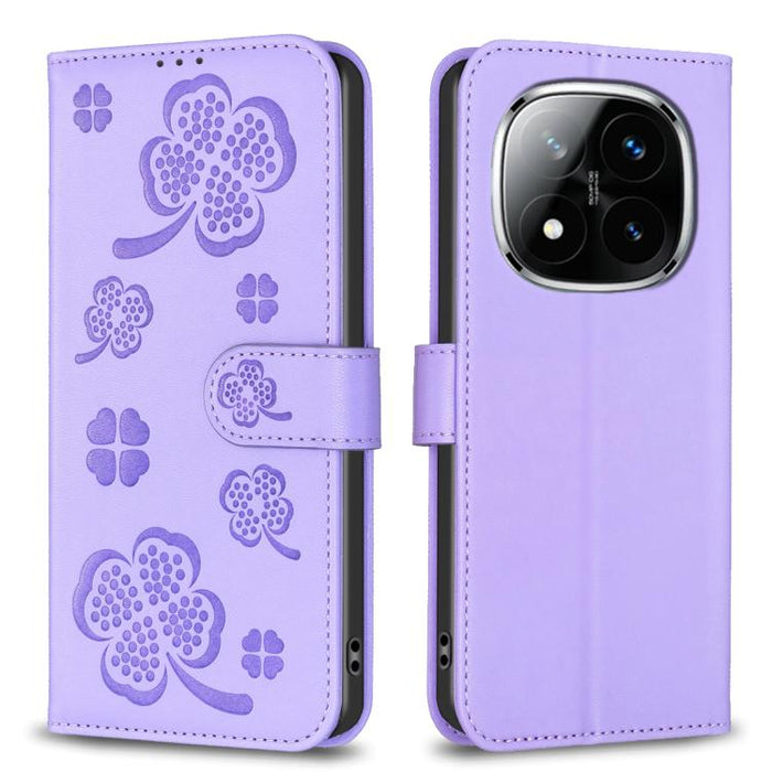 Funda para teléfono de piel con relieve de cuatro hojas, For Redmi K90 Max 5G, For Redmi Note 14 Pro 4G, For Redmi Note 14 4G 163.25mm, For Redmi Note 14 5G, For Redmi Note 14 Pro 5G / Note 14 Pro+ 5G, For Redmi 14C 4G