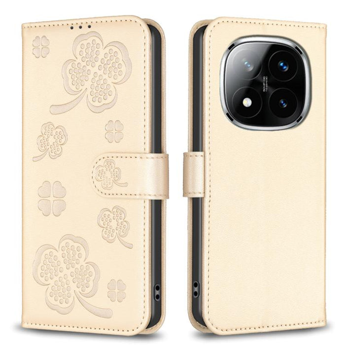 Funda para teléfono de piel con relieve de cuatro hojas, For Redmi K90 Max 5G, For Redmi Note 14 Pro 4G, For Redmi Note 14 4G 163.25mm, For Redmi Note 14 5G, For Redmi Note 14 Pro 5G / Note 14 Pro+ 5G, For Redmi 14C 4G