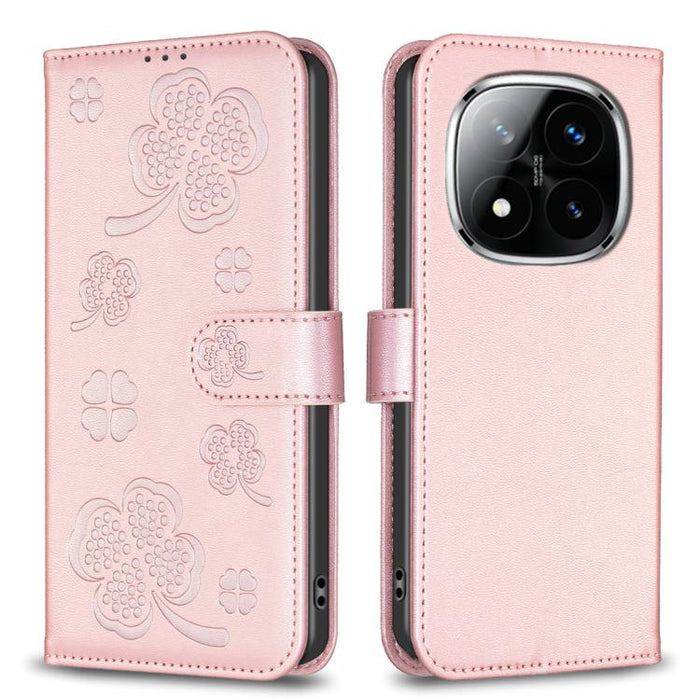 Funda para teléfono de piel con relieve de cuatro hojas, For Redmi K90 Max 5G, For Redmi Note 14 Pro 4G, For Redmi Note 14 4G 163.25mm, For Redmi Note 14 5G, For Redmi Note 14 Pro 5G / Note 14 Pro+ 5G, For Redmi 14C 4G