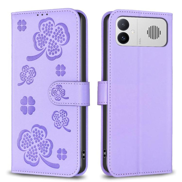 Funda para teléfono de piel con relieve de cuatro hojas, For Redmi K90 Max 5G, For Redmi Note 14 Pro 4G, For Redmi Note 14 4G 163.25mm, For Redmi Note 14 5G, For Redmi Note 14 Pro 5G / Note 14 Pro+ 5G, For Redmi 14C 4G