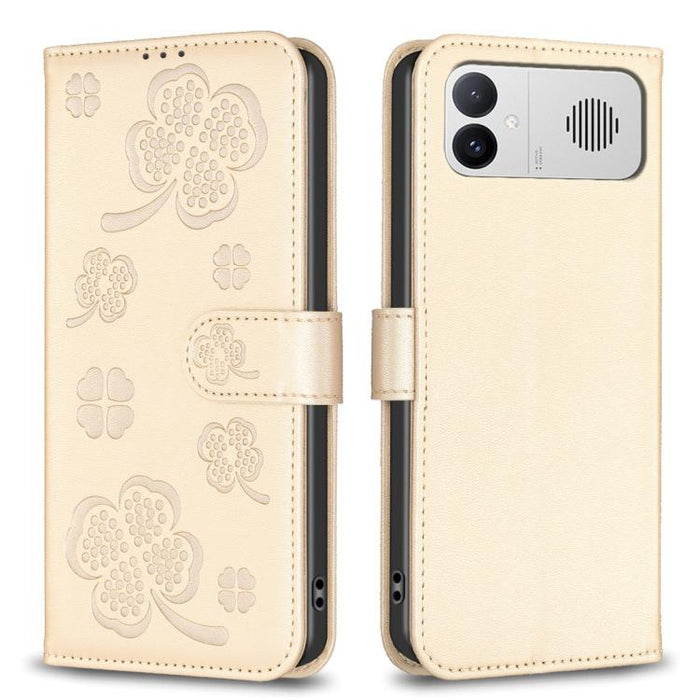 Funda para teléfono de piel con relieve de cuatro hojas, For Redmi K90 Max 5G, For Redmi Note 14 Pro 4G, For Redmi Note 14 4G 163.25mm, For Redmi Note 14 5G, For Redmi Note 14 Pro 5G / Note 14 Pro+ 5G, For Redmi 14C 4G