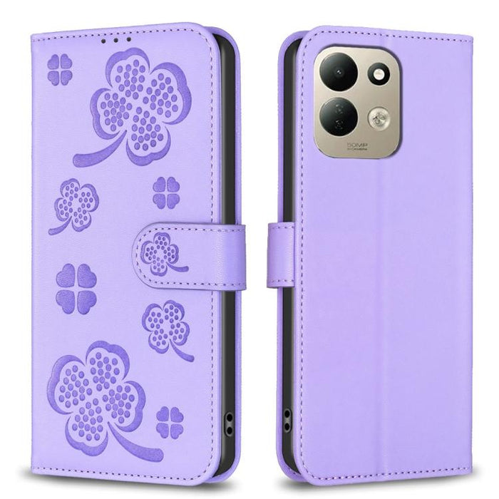 Funda para teléfono de piel con relieve de cuatro hojas, For Redmi K90 Max 5G, For Redmi Note 14 Pro 4G, For Redmi Note 14 4G 163.25mm, For Redmi Note 14 5G, For Redmi Note 14 Pro 5G / Note 14 Pro+ 5G, For Redmi 14C 4G