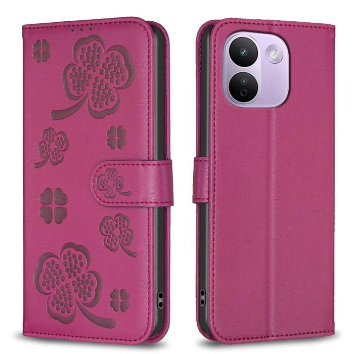 Funda para teléfono de piel con relieve de cuatro hojas, For Redmi K90 Max 5G, For Redmi Note 14 Pro 4G, For Redmi Note 14 4G 163.25mm, For Redmi Note 14 5G, For Redmi Note 14 Pro 5G / Note 14 Pro+ 5G, For Redmi 14C 4G