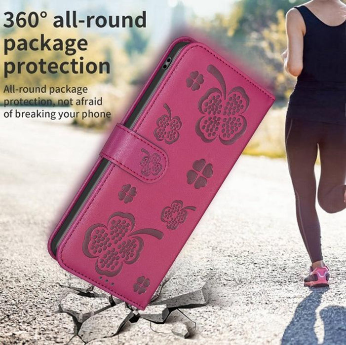Funda para teléfono de piel con relieve de cuatro hojas, For Redmi K90 Max 5G, For Redmi Note 14 Pro 4G, For Redmi Note 14 4G 163.25mm, For Redmi Note 14 5G, For Redmi Note 14 Pro 5G / Note 14 Pro+ 5G, For Redmi 14C 4G